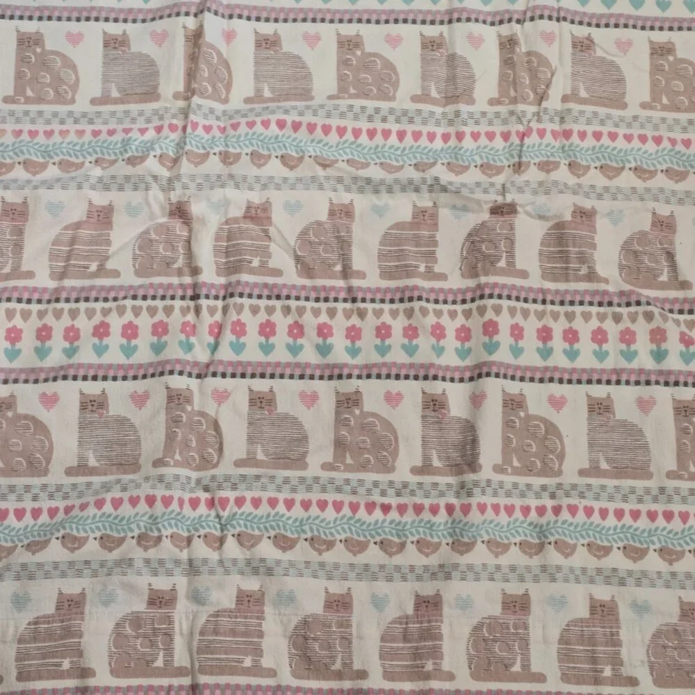 VTG 1980s‎ COTTAGECORE CAT HEARTS TWIN 74